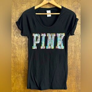 Victoria’s Secret PINK (XS) love bling sequin t-shirt rainbow Y2K McBling